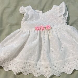 White Eyelet Kids Dress with Pink Accents 3-6mo